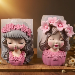 DIY flower girl resin silicone mold for succulent pots and plaster candle holders