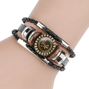 Bracelet multicouche fait main en cuir avec perles de bois et pendentif calligraphie arabe