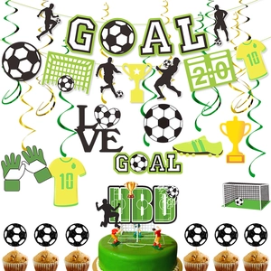 Décorations De Fête D Anniversaire Thème Football Bannière Toppers De Cupcakes Spirales Accessoires Événement Sport Papier PVC