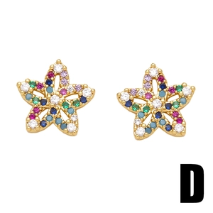 Star-shaped gold earrings with colorful micro-pave cubic zirconia crystals
