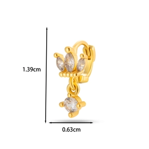 Detailed view of gold crown earring with cubic zirconia and 1.39cm height dimensions