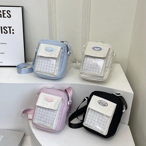 Sacs à bandoulière mignons style japonais avec poche en filet et rabat en quatre couleurs