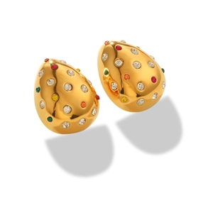 18K gold plated stainless steel teardrop earrings with colorful sparkling rhinestones