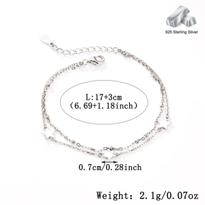 Detailed specs of S925 sterling silver star anklet with 17+3cm length and 2.1g weight