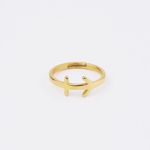 Detail of adjustable 18k gold plated stainless steel ring with Sagittarius zodiac sign