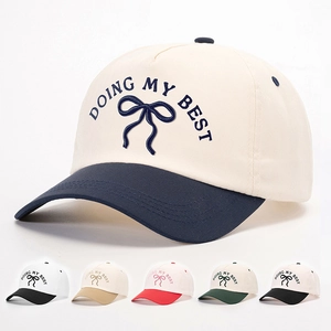 Doing My Best Embroidery Baseball Cap Contrast Color Bow Knot Cotton Polyester Adjustable Sunshade Outdoor Casual Hat