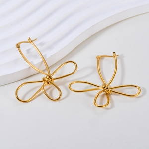 Hollow Butterfly Flower Earrings Stainless Steel Abstract Geometric Twisted Line Statement Jewelry For Women Chic