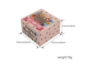 Pink square cookie box with floral crown window design measuring 10.2x10.2x6.5cm