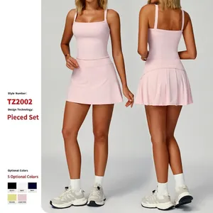 Conjunto Deportivo de Yoga Tacto Desnudo para Mujer Camiseta de Tirantes y Falda Top And Bottom Nailon Spandex Transpirable