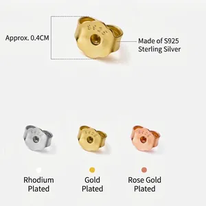 S925 sterling silver butterfly earring backs in silver, gold, and rose gold finishes