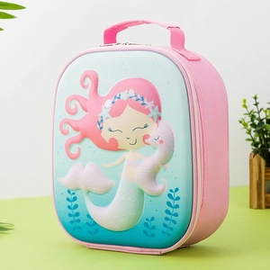 Side view of pink mermaid lunch bag showing 3D EVA structure and dual zippers