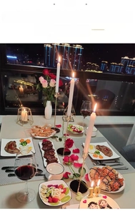 European gold iron candle holder setup for a romantic dinner table arrangement