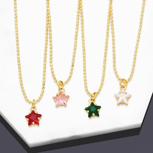 Star Pendant Necklace Copper Gold Plated Inlaid Zircon Ball Chain Simple Chic Jewelry For Women Girls