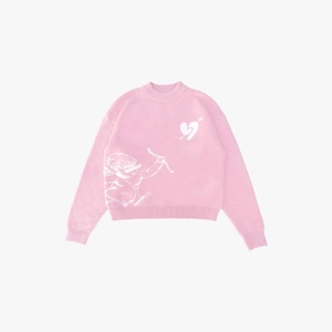 Maglione in maglia jacquard rosa Y2K Cupido con grafica streetwear e vista piatta