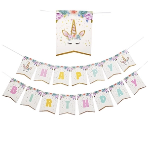 Banderole Joyeux Anniversaire Thème Licorne Paillettes Dorées Carton Guirlande Décorations Fête Chambre Enfant