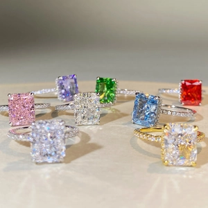 Radiant cut 4 carat multicolor gemstone rings set in S925 sterling silver bands