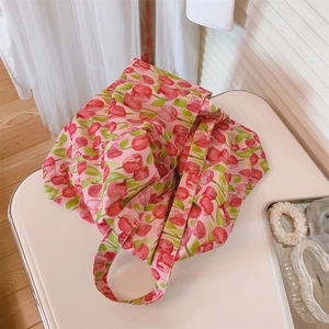 Bolso de algodón casual con estampado floral de tulipanes rosas para mujer al hombro