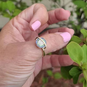 Adjustable golden rotating planet ring with multi-color zircon stones for women