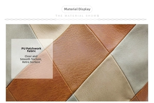 Macro shot of retro PU leather patchwork with brown, beige and grey textured materials