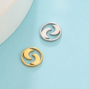 Edelstahl Rund Doppelter Sichelmond Anhänger Glatt Poliert DIY Schmuckherstellung Zubehör Minimalistisch Hohl Charm