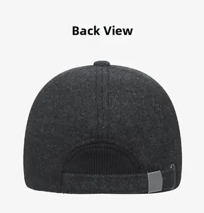 Detail view of the back of a warm winter baseball cap showing the adjustable metal buckle strap
