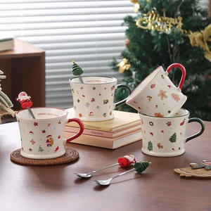 Christmas Ceramic Mug With Lid And Spoon Santa Claus Tree Pattern For Coffee Milk Tea Festive Gift Home Office