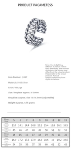 Sizing guide for 925 sterling silver olive ring with finger circumference data chart