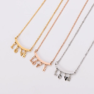 Love Letter Pendant Necklace Stainless Steel Curved Bar Dainty Jewelry For Women Gift Korean Style