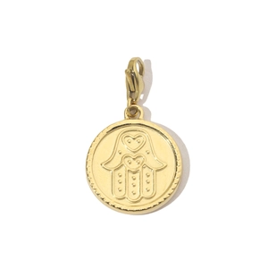 Golden Hamsa hand pendant with heart details and lobster clasp for DIY jewelry