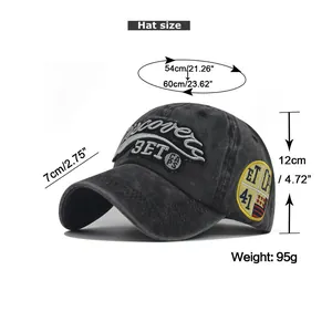 Size chart for washed cotton baseball cap with head circumference 54-60cm and dimensions