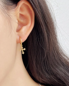 Elegant gold S925 silver cross drop earrings with sparkling crystals for women