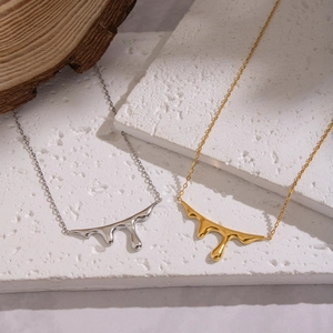 Minimalist irregular lava drop pendant necklaces in gold and silver stainless steel finish
