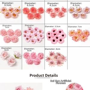 Guía detallada de tamaños de cabezas de flores de seda rosa con dimensiones de diámetro