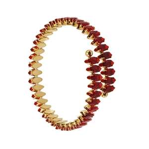 18K gold-plated adjustable spiral cuff bracelet with red marquise-cut zircon stones