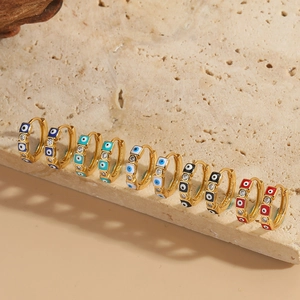Vintage Evil Eye Hoop Earrings Copper Gold Plated Micro Inlaid Zirconia Colorful Enamel Huggie Earrings For Women Jewelry Gift