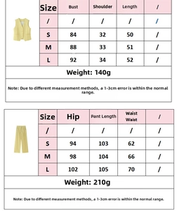 Tableau des tailles détaillé pour gilet sans manches col V et pantalon pour femme