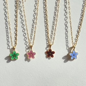 Charming 18K gold plated multi-layer clover flower pendant necklaces in four pastel colors