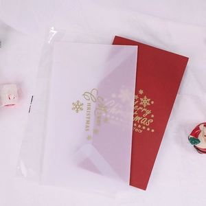 Christmas card set with frosted transparent and red gold-foiled envelopes for gifts