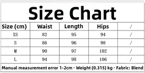 Size chart for translucent pleated dress showing waist and hip measurements in centimeters