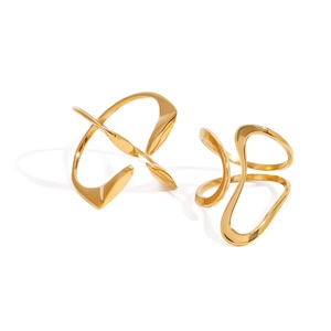 Minimalist gold stainless steel ring set with abstract architectural curved lines