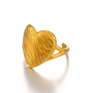 Minimalist 18K gold plated stainless steel heart ring with textured surface details