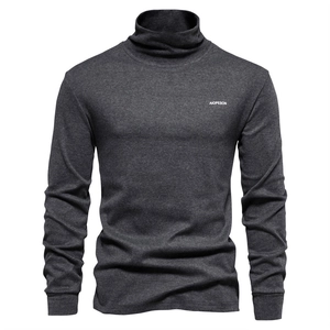 Men's dark grey high neck long sleeve T-shirt with breathable knit texture