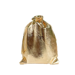 Shiny metallic gold drawstring pouch for jewelry gift packaging and storage bags