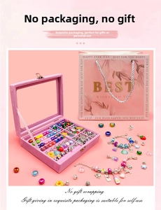 Pink velvet jewelry box set with floral gift bag and DIY colorful beaded bracelets