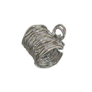 Minimalist silver metal hair claw clip with multi-layer hollow line design for high ponytail