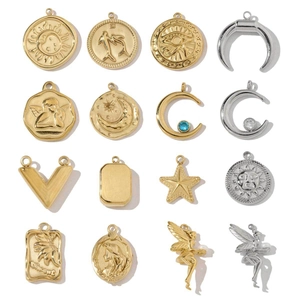 Stainless Steel Rhinestone Artificial Pearl Pendants Charms For DIY Jewelry Making French Vintage Sun Moon Angel Star Designs