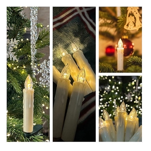 Close-up of LED Christmas candle clip with warm light and simulated dripping wax effect