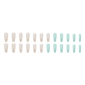 24pcs mint green and nude pink press-on nails with star patterns in coffin shape