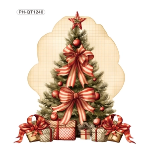 Christmas tree wall sticker with red bows, ornaments and gift boxes, PH-QT1240 decor
