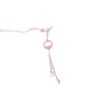 Pink floral acetate hair stick with tassel and crystal drop in traditional Chinese style